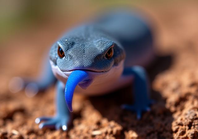 A Blue Tongue Skink showing its tongue