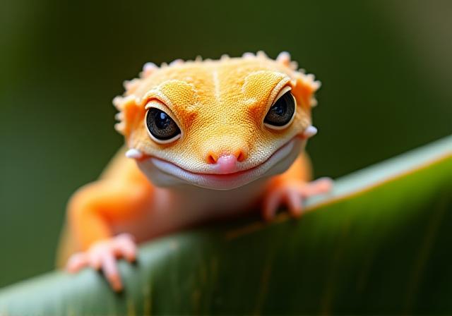 Crested Gecko on a leaf