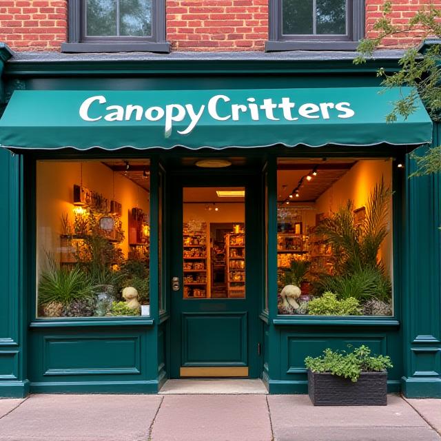 Exterior view of the Canopy Critters shop on the canal