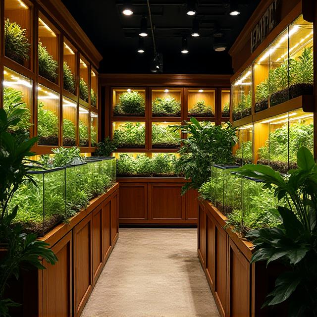 Interior of the shop showing exotic pet terrariums